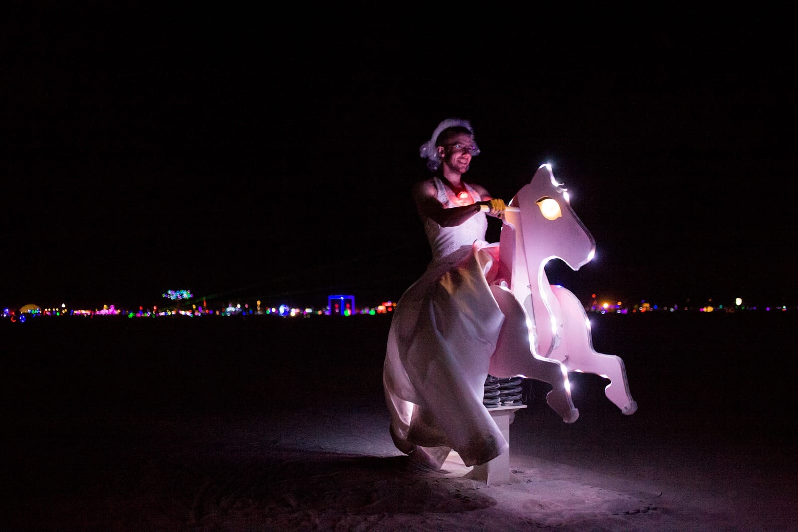 Burning Man - Marilyn riding a horse in the middle of the playa